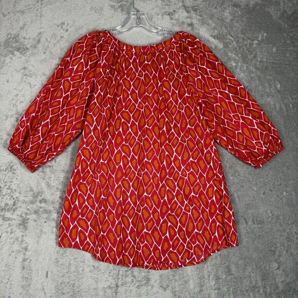Isaac Mizrahi Live Shirt Womens XS Orange Red‎ Geometric Casual Bohemian Peasant - Picture 3 of 8